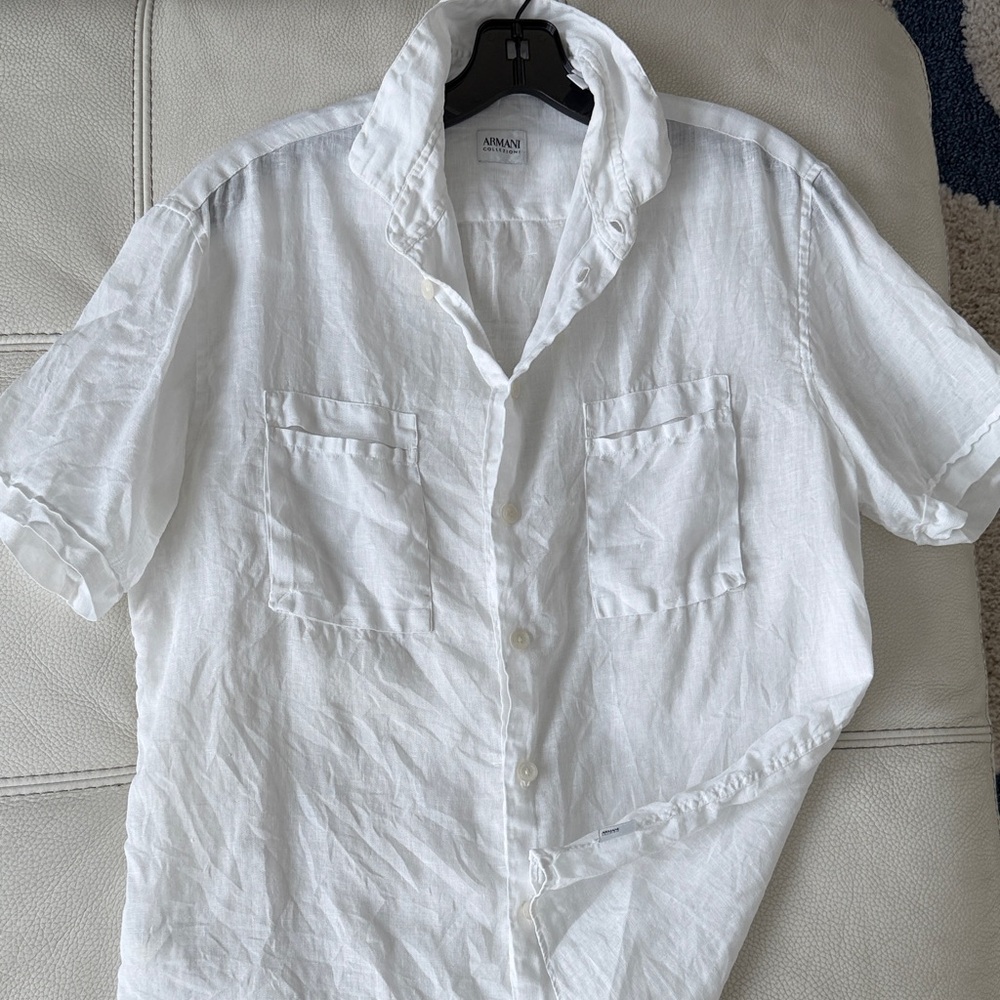 Giorgio Armani Crisp White Linen Casual Shirt